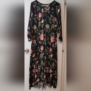 Black Floral Midi Dress High Low Ruffle Hem Multicolor XL No Brand Custom